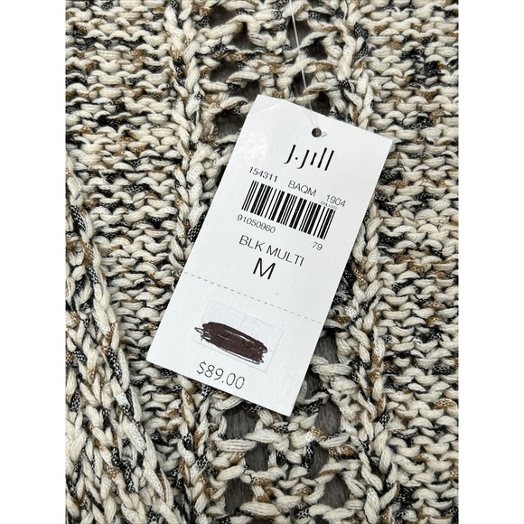 J. Jill Size Medium Marled Knit Cozy Cotton Blend Sweater Neutral Open Knit NWT - Picture 5 of 13